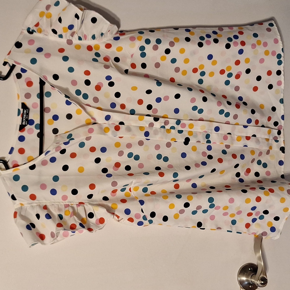 Womens Rayon Polka Dot Flutter Sleeve Blouse